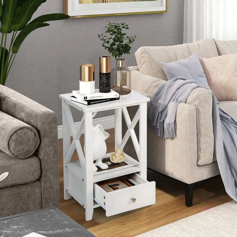 2-Tier 16 x 14 Inch Multifunctional Nightstand with Storage Drawer by DirectDeals