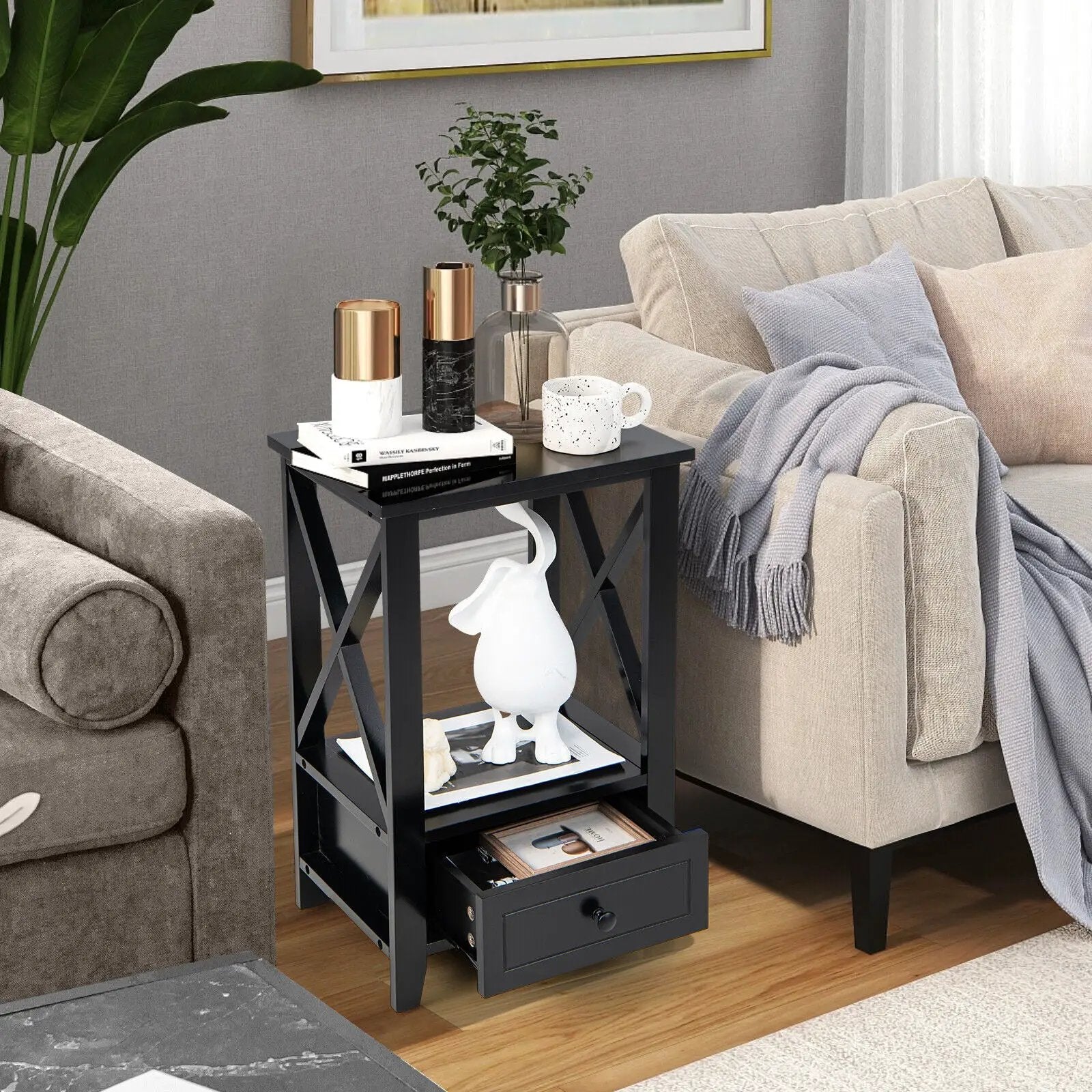 2-Tier 16 x 14 Inch Multifunctional Nightstand with Storage Drawer by DirectDeals