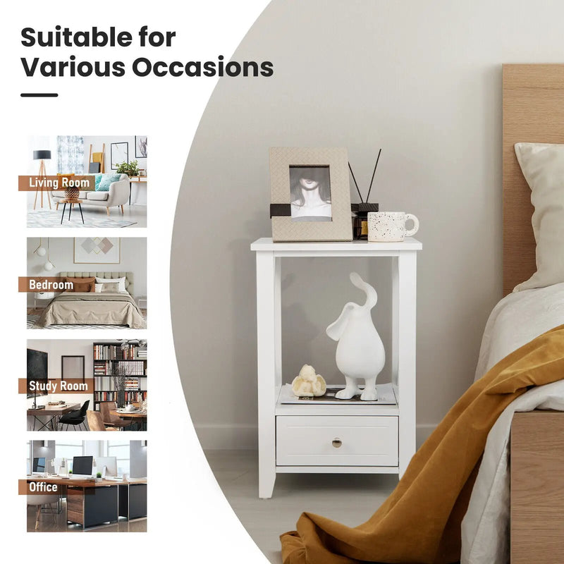 2-Tier 16 x 14 Inch Multifunctional Nightstand with Storage Drawer by DirectDeals