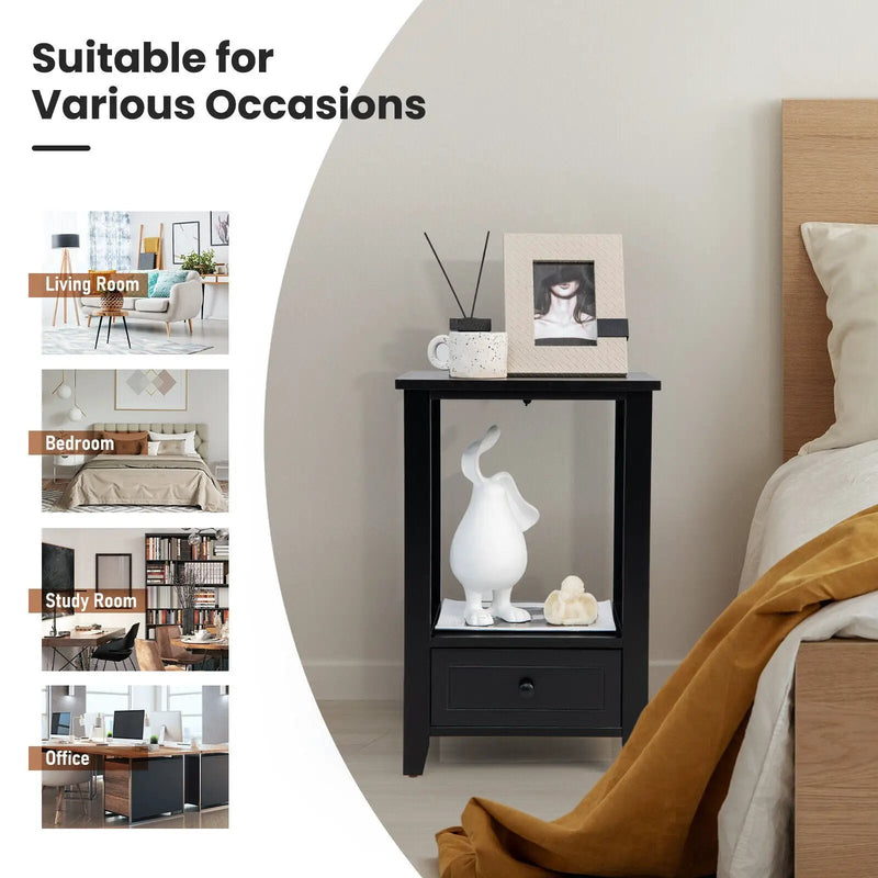 2-Tier 16 x 14 Inch Multifunctional Nightstand with Storage Drawer by DirectDeals