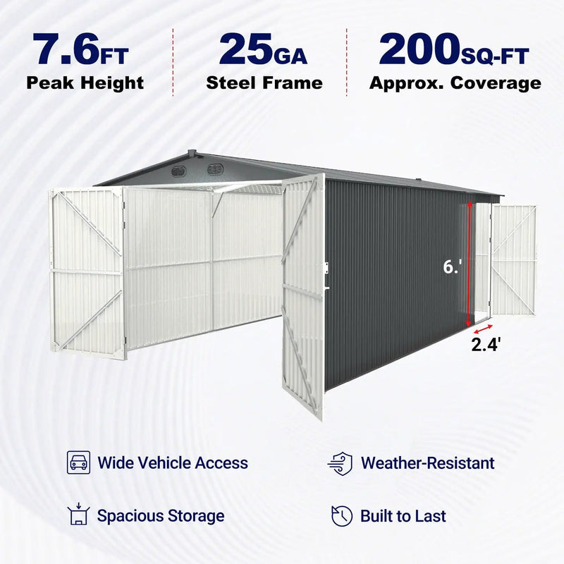 10'x20' Metal Shed with Double Front Doors & Side Entry Door by Chery Industrial