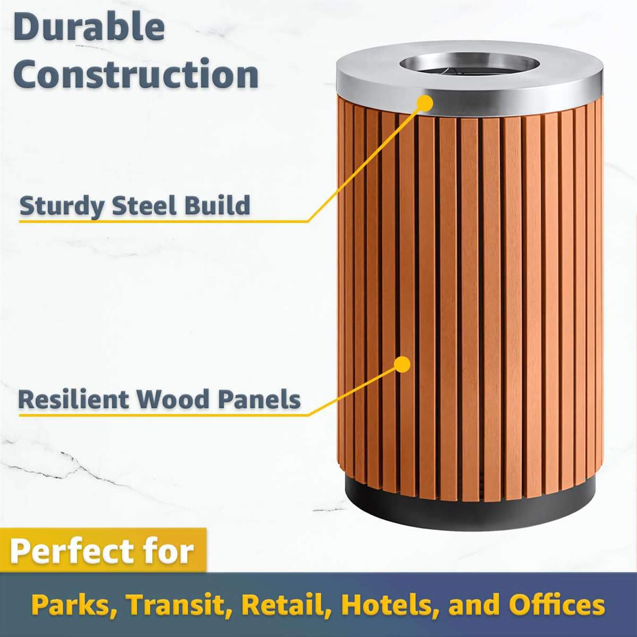17-Gallon Commercial Round Outdoor Trash Can With Open Lid (SAK18520) by SAKSBY WHOLESALE