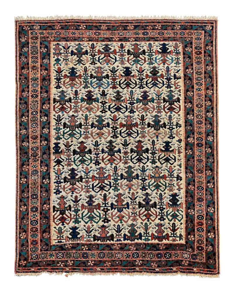 Persian Afshar Rug 5x6, Allover Repeated Motif, Wool Tribal Carpet, Handmade Semi Antique Rug by Jewel Rugs