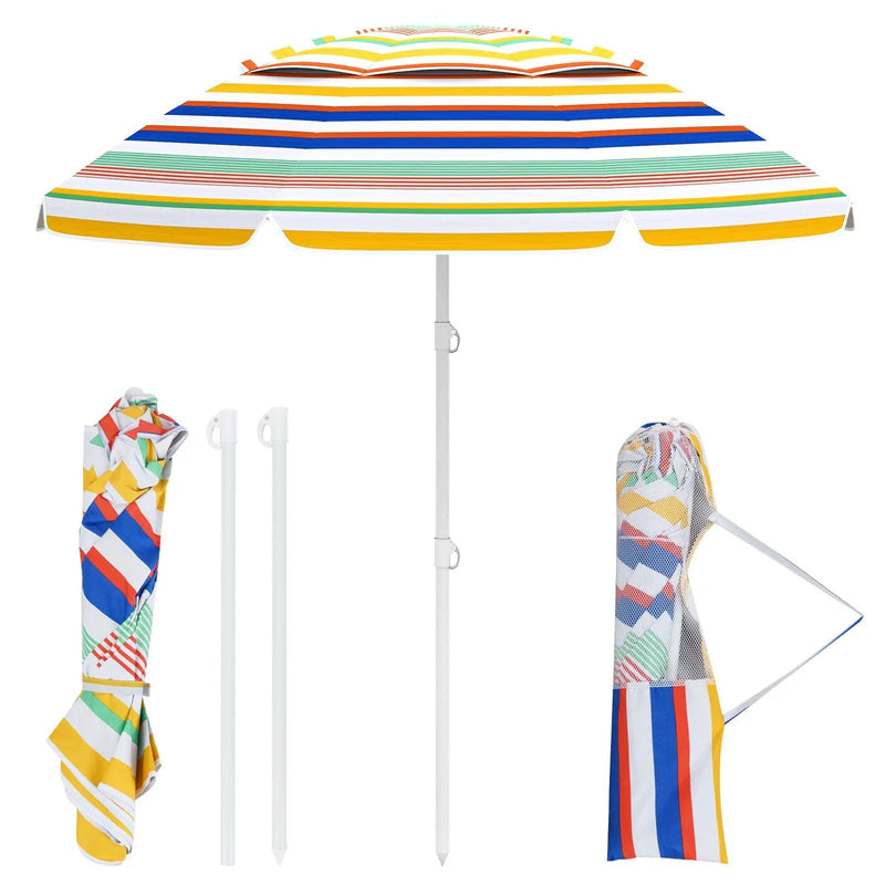 6.5 Feet Beach Umbrella with UPF50+ Sun Protection and Push Button Tilt-Colorful by DirectDeals