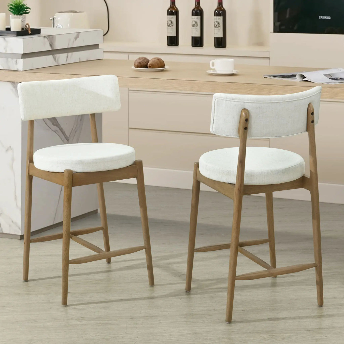 Mid Century Modern Counter Stools, Fabric Upholstered Chairs by HouseOfZazla