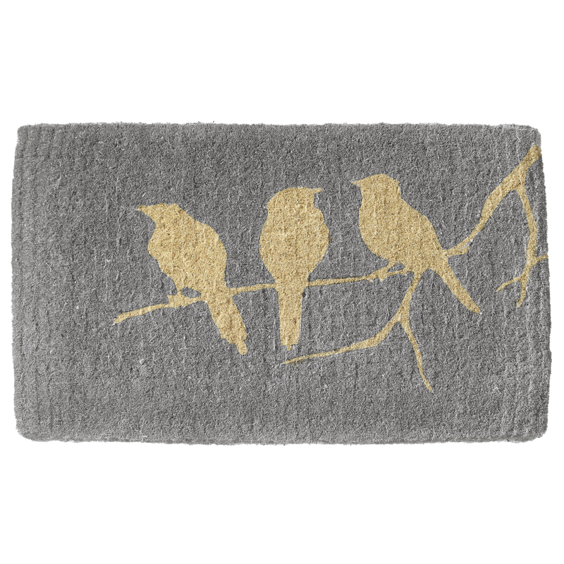 Birds On Branch - Gray Coir Doormat by Fab Habitat