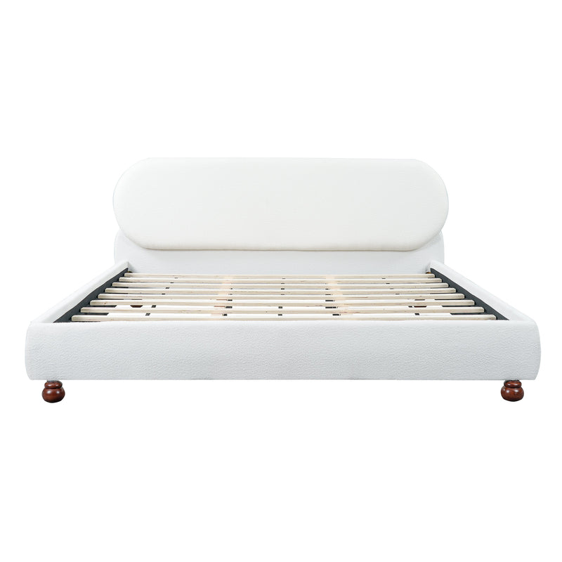 Cream-Colored Boucle Upholstered Bed with Rubber Wood Foot, King by HouseOfZazla