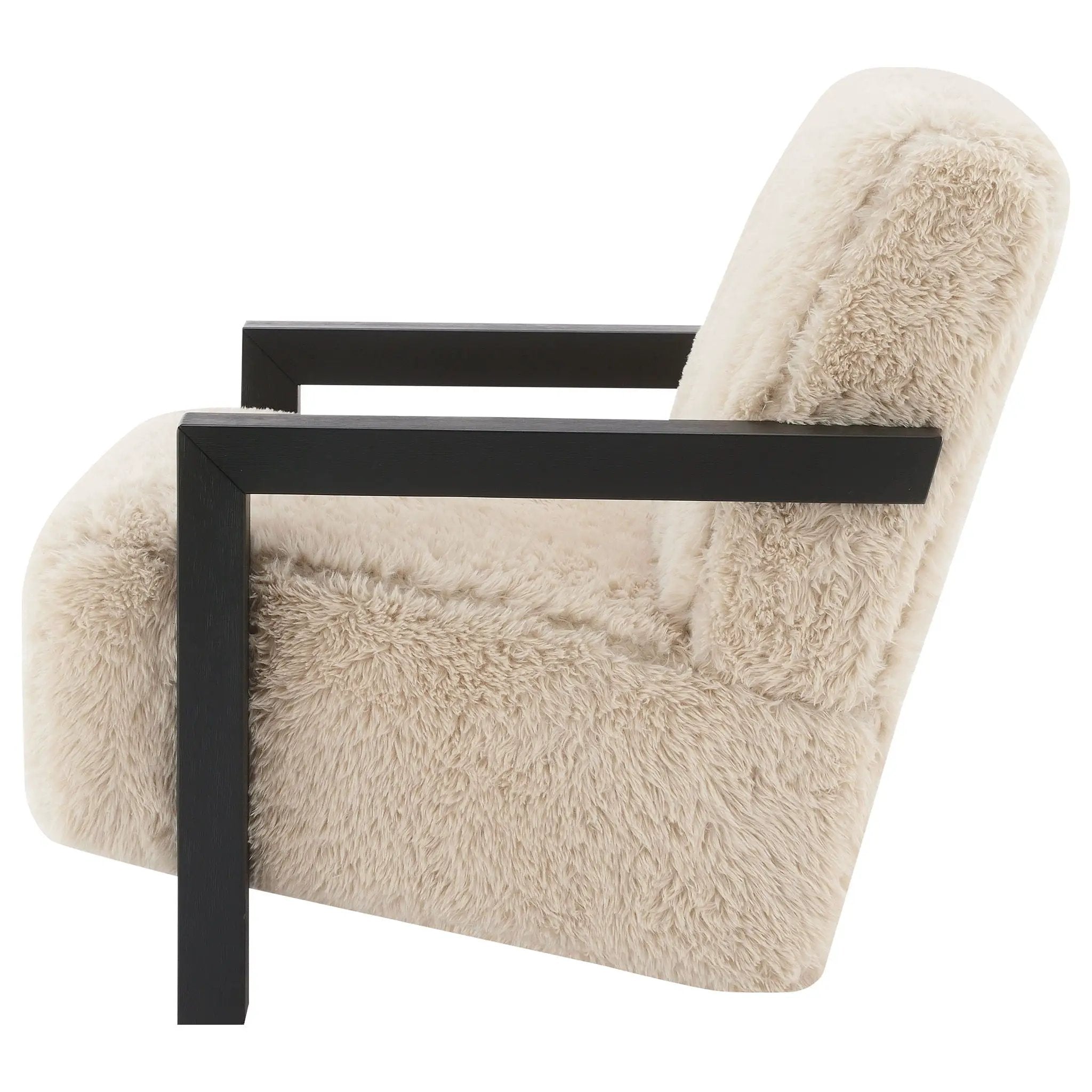 Fitzroy Faux Fur Upholstered Chair Solid Wood Arms Latte by Unique Piece Furniture