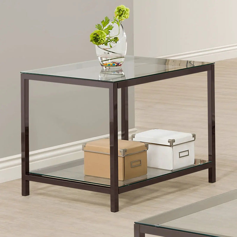 Trini 1-shelf Glass Top Side End Table Black Nickel by Unique Piece Furniture
