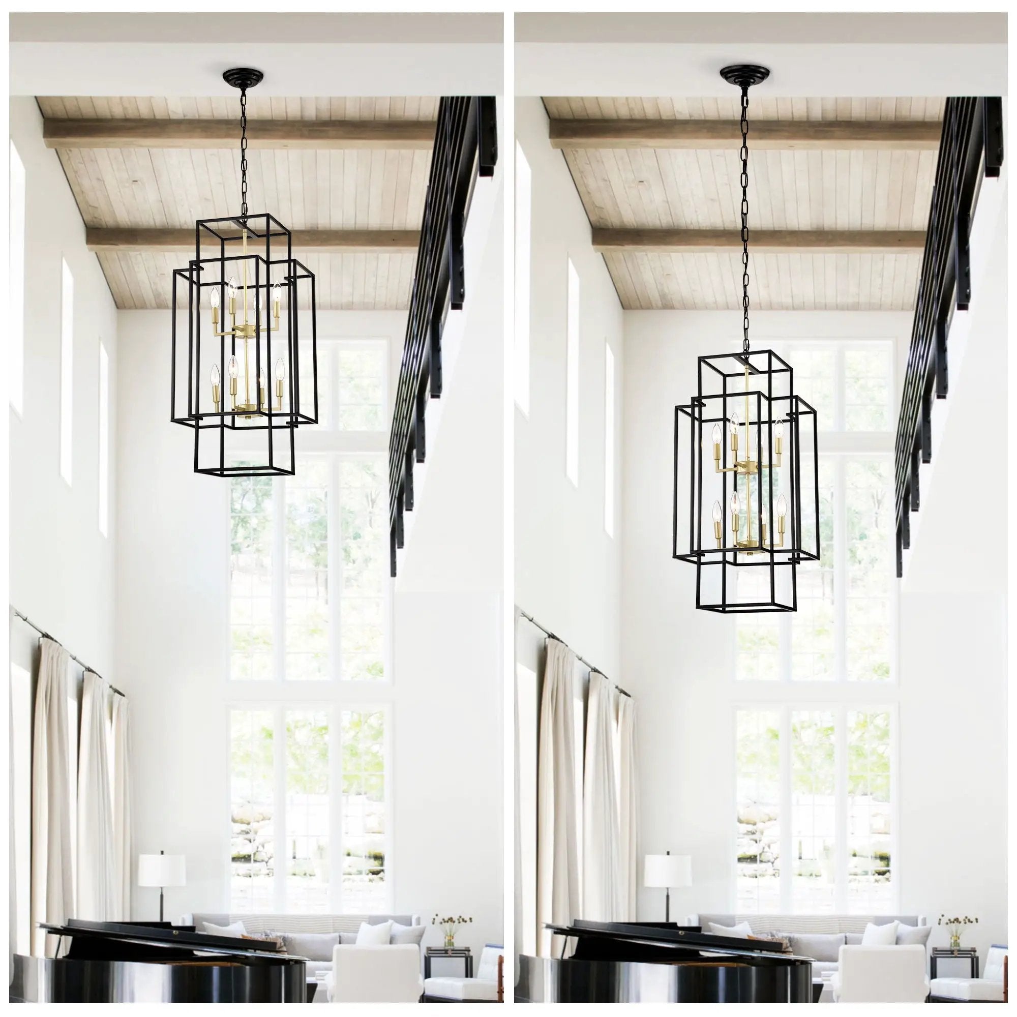 8 Light Lantern Chandelier Lighting, Entryway Chandeliers For High Ceilings, Chandeliers For Dining Room, Foyer, Entry, Staircase, Hallway, Height Adjustable (E12 Bulbs Not Included) by Unique Piece Furniture