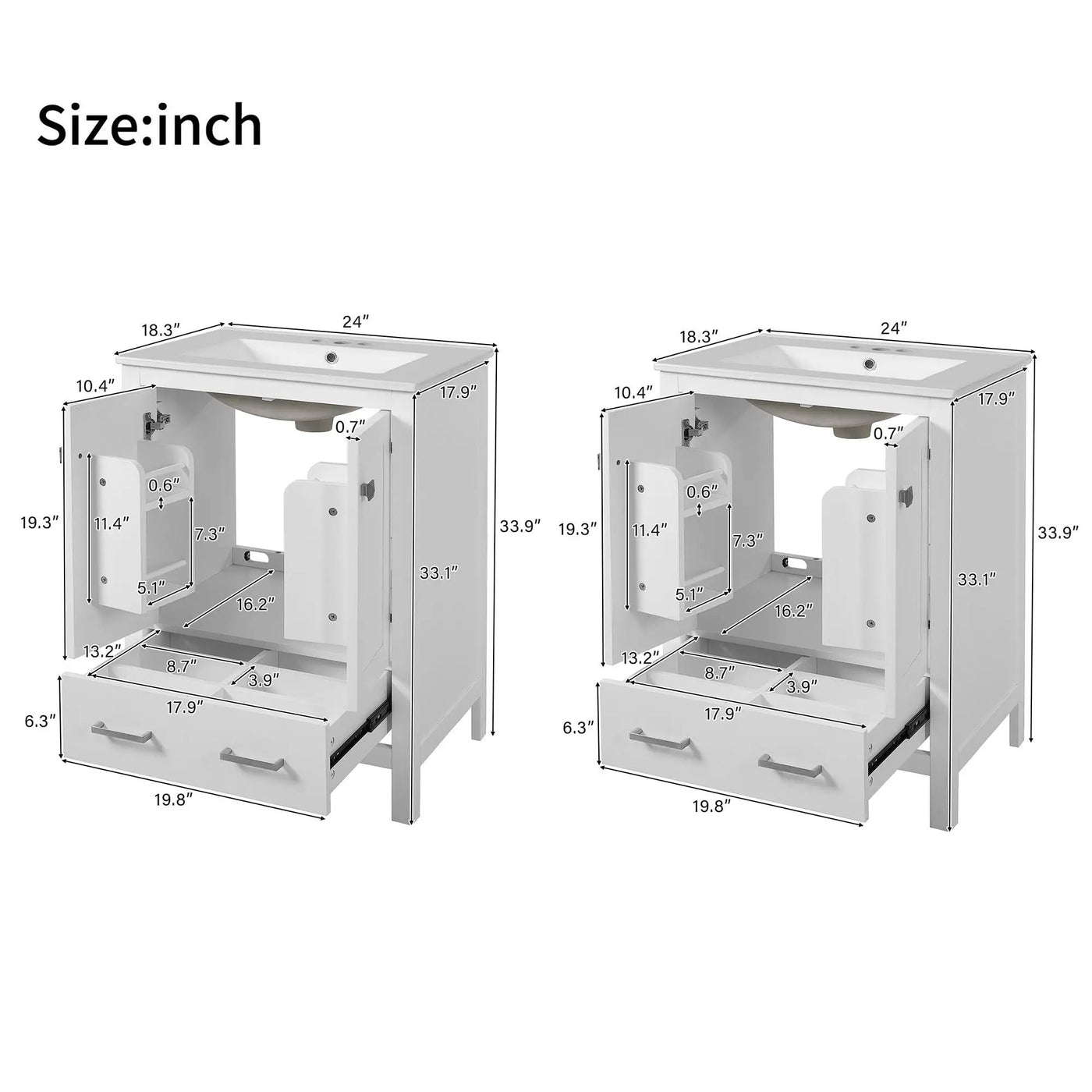 Bathroom Vanity With Integrated Undermount Ceramic Sink, 2 Doors And 1 Drawer, Soft Close Hinges by Unique Piece Furniture