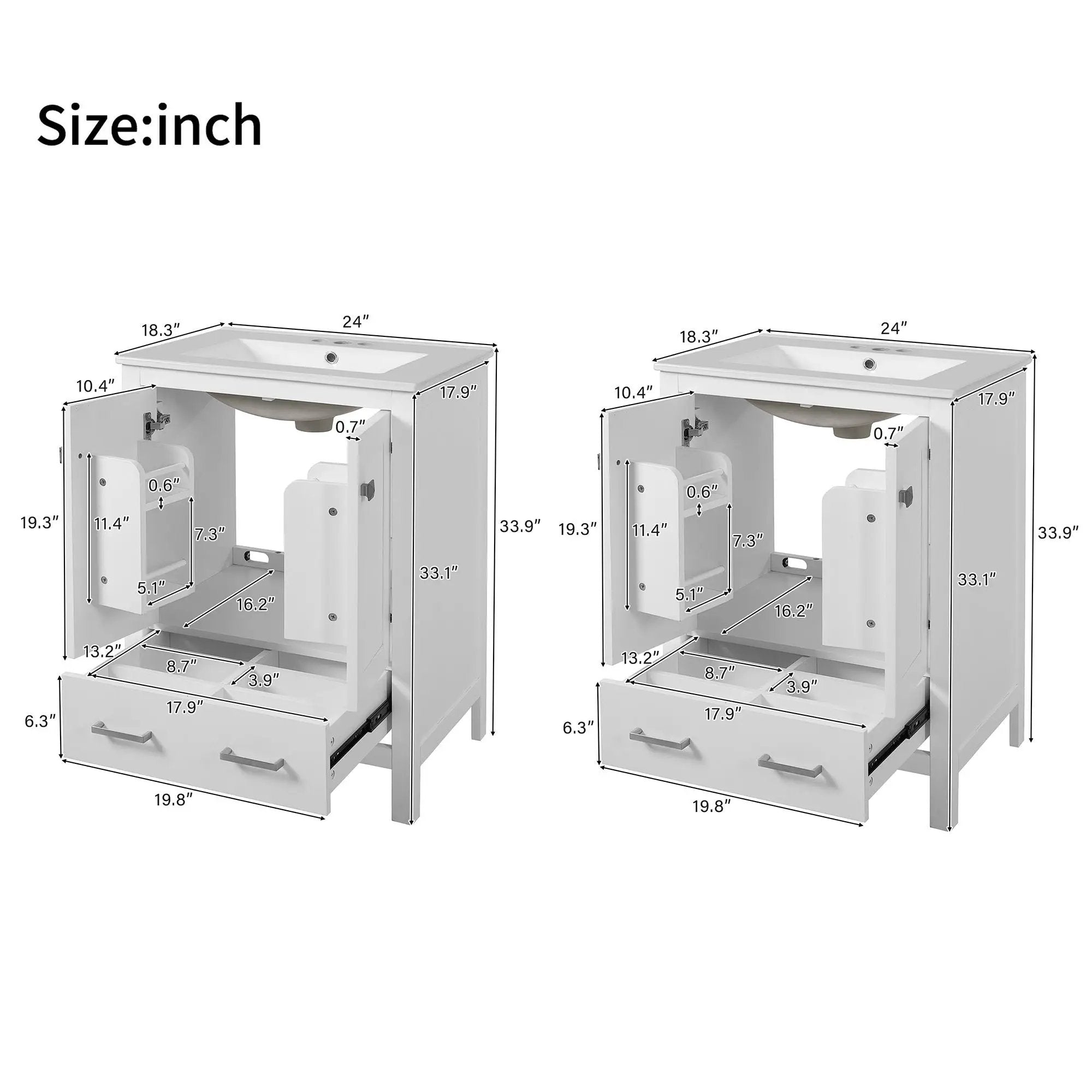 Bathroom Vanity With Integrated Undermount Ceramic Sink, 2 Doors And 1 Drawer, Soft Close Hinges by Unique Piece Furniture