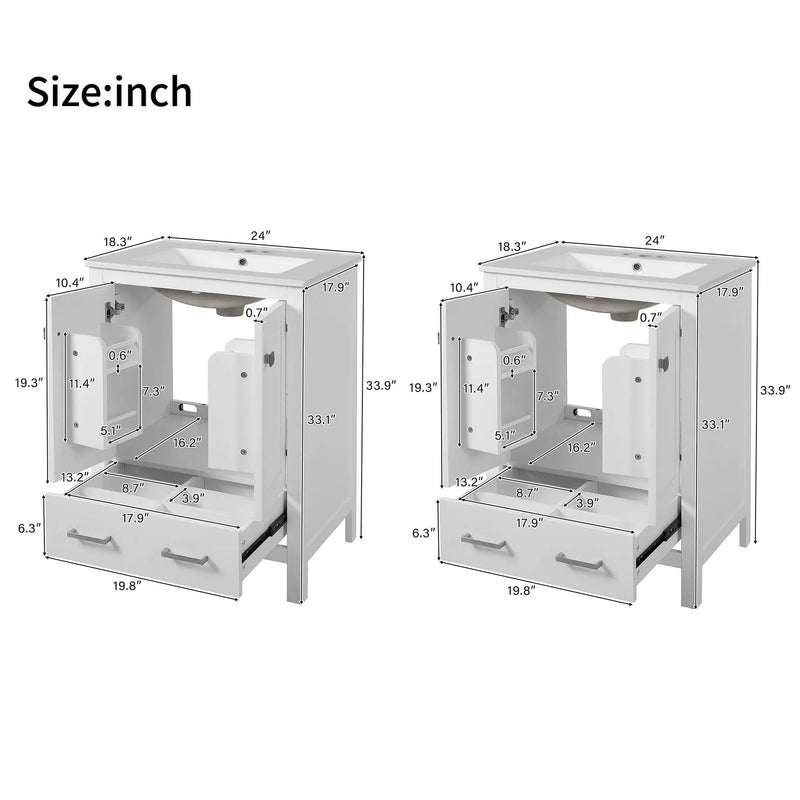 Bathroom Vanity With Integrated Undermount Ceramic Sink, 2 Doors And 1 Drawer, Soft Close Hinges by Unique Piece Furniture