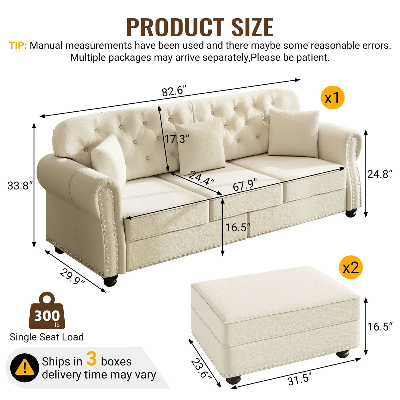 Upholstered Sofa Set With Nailhead Trim And Rolled Armrests, Includes Pillows by HouseOfZazla