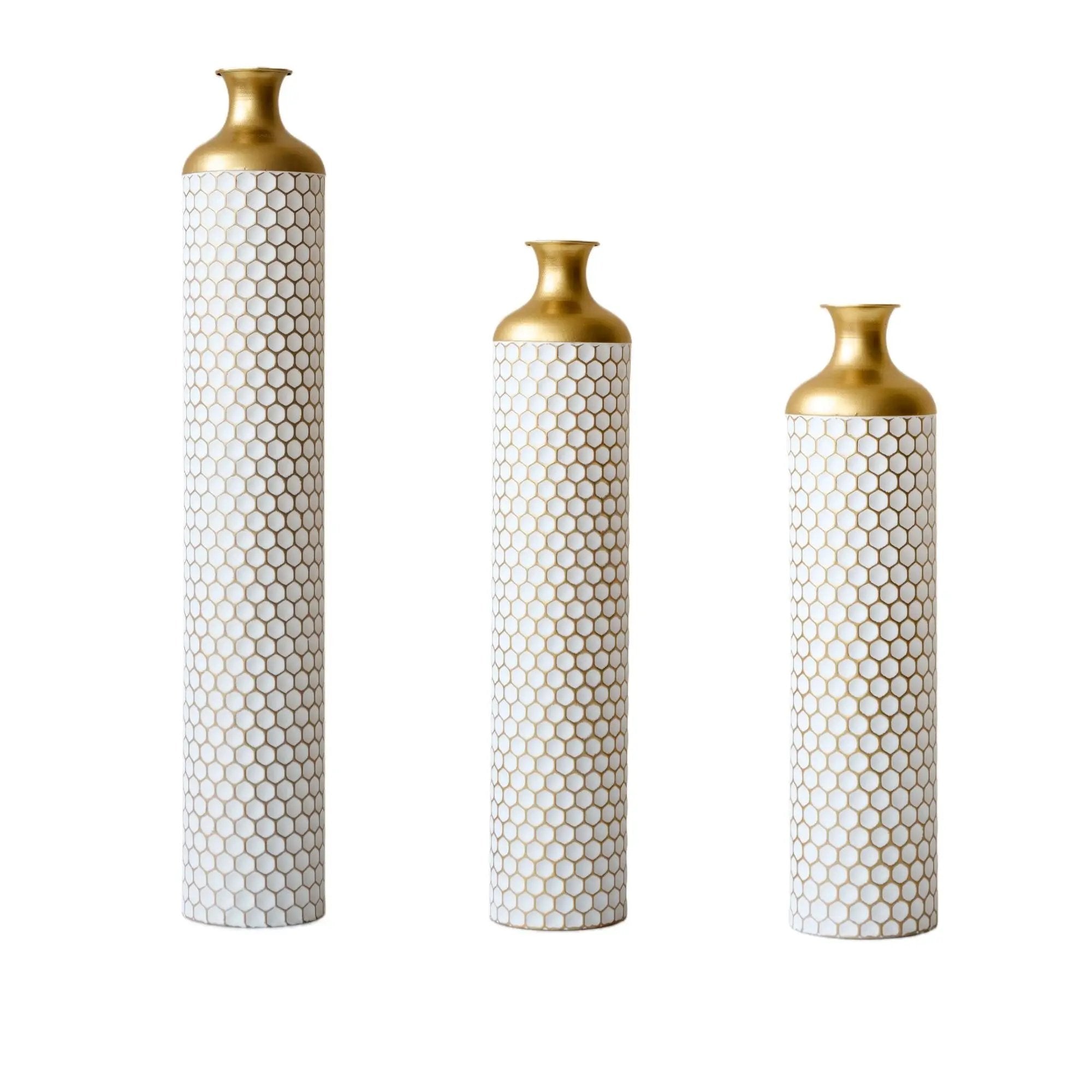 3 Piece Set Gorgeous Home Decoration Large Glazed Floor Vase Decoration Home Droplet Shaped - Gold / White by Unique Piece Furniture