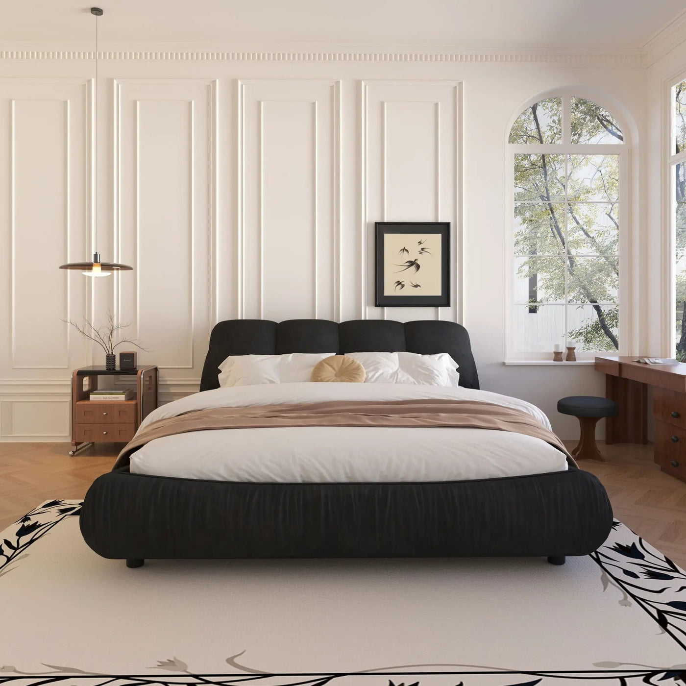 Luxury Upholstered Platform Bed With Oversized Padded Backrest And Solid Wood Frame by HouseOfZazla