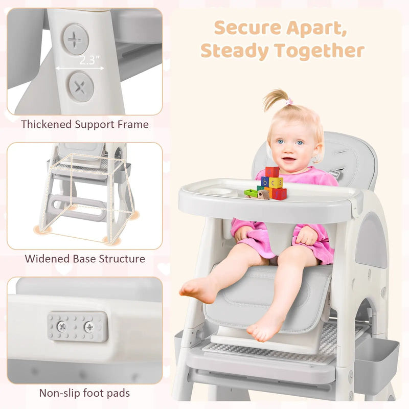 Convertible Baby High Chair with Double-layer Tray and Adjustable Backrest by DirectDeals