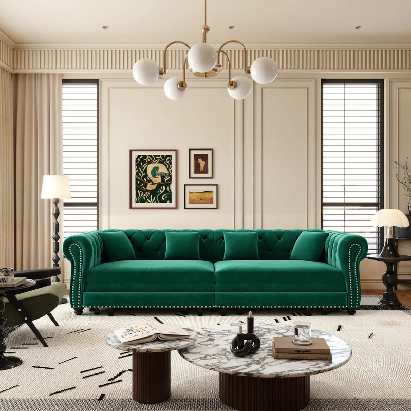 Chesterfield 3-in-1 Pull-Out Sofa Bed - Green by HouseOfZazla