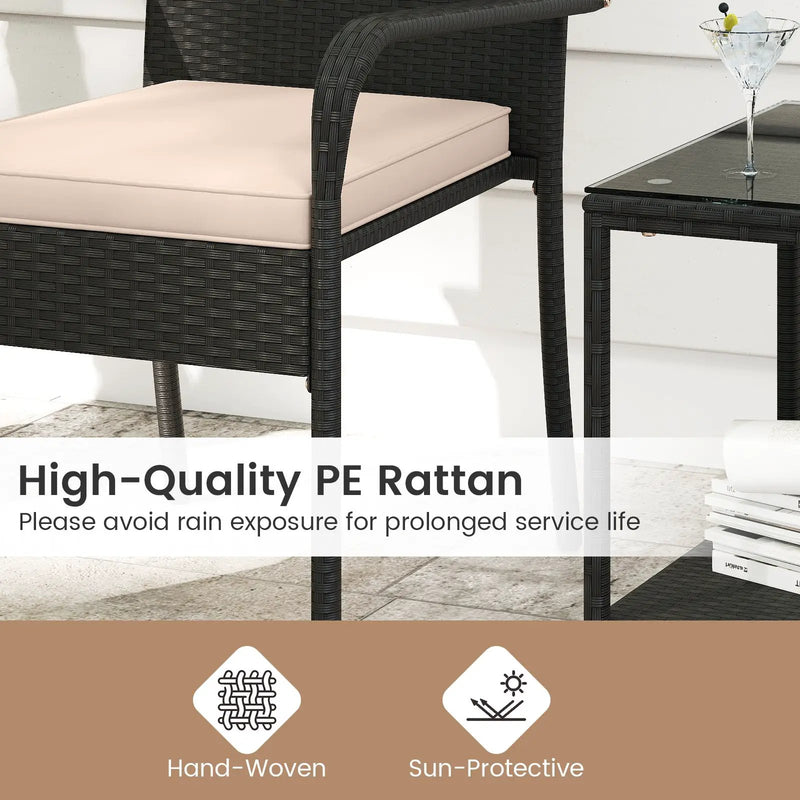 3 Piece Patio Furniture Set with Seat Cushions and Tempered Glass Tabletop by DirectDeals