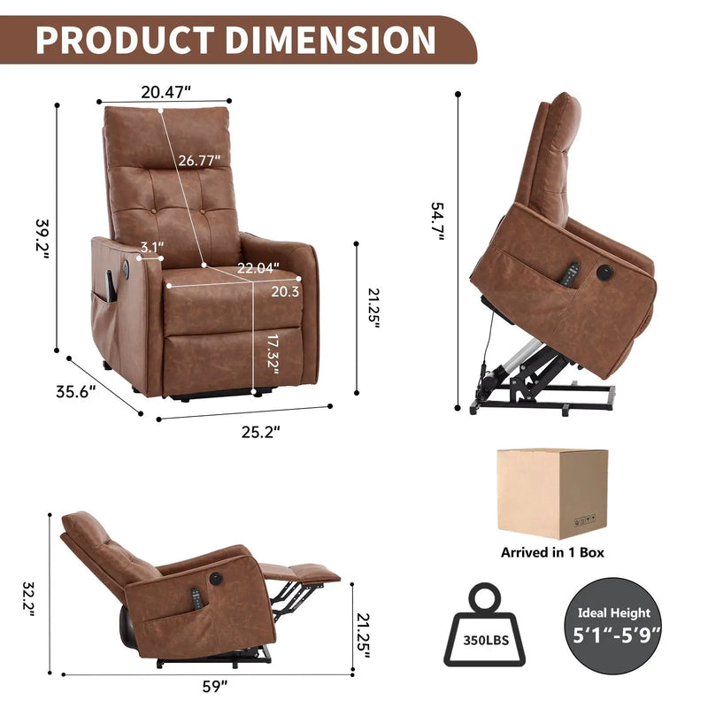 Brown PU Single Motor Power Lift Recliner Chair by HouseOfZazla
