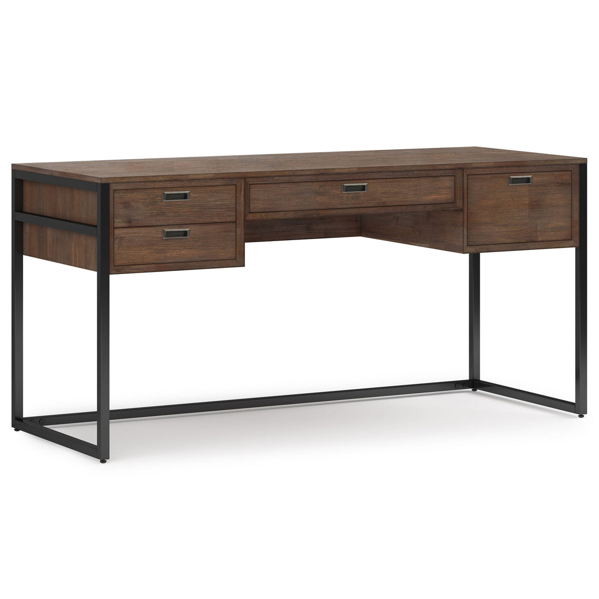 Solid Wood Writing Desk with Storage Drawers and Keyboard Tray - Rustic Natural Aged Brown