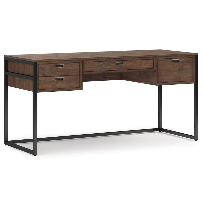 Solid Wood Writing Desk with Storage Drawers and Keyboard Tray - Rustic Natural Aged Brown