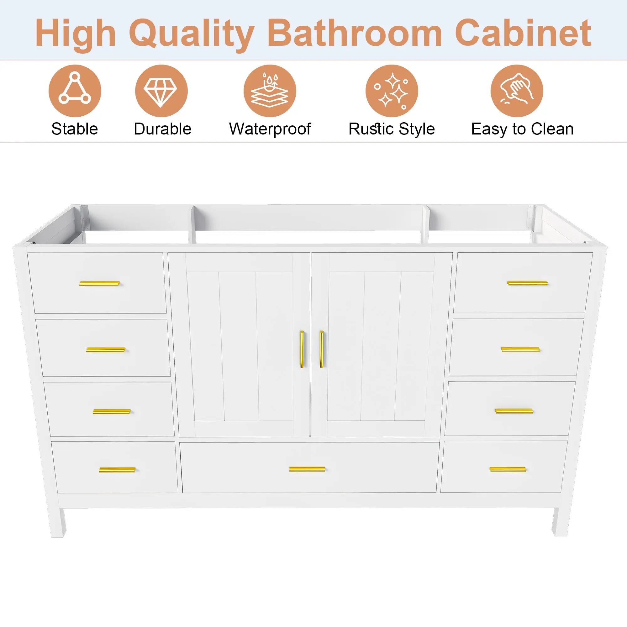 60" Bathroom Vanity Base Cabinet with Storage in White by HouseOfZazla