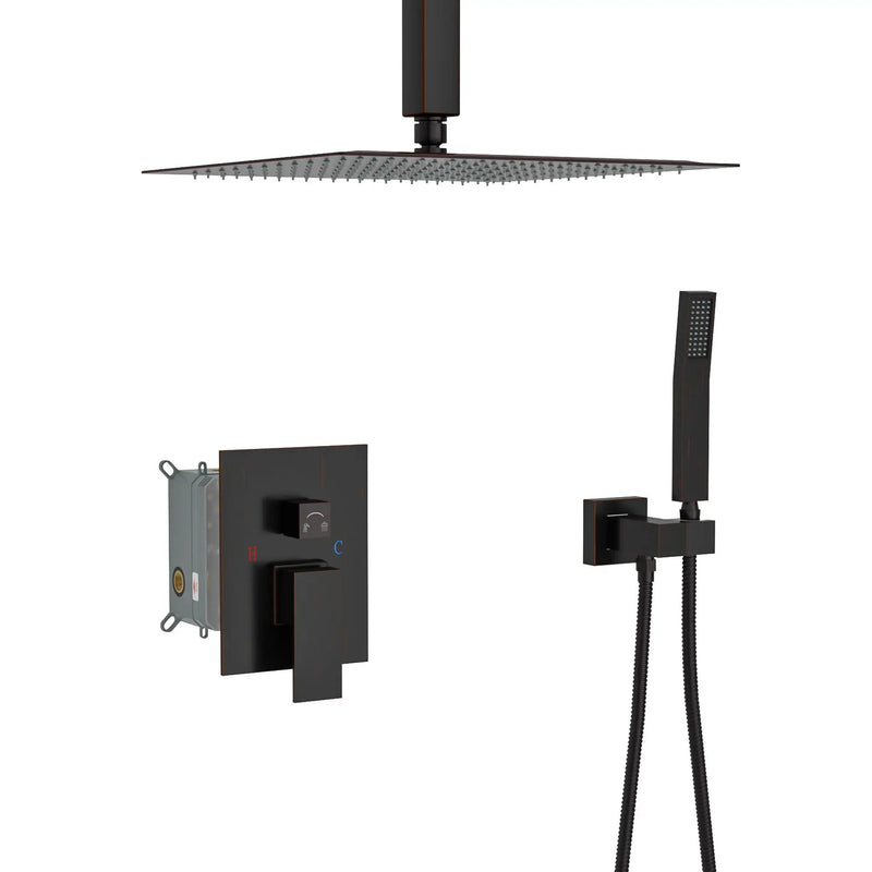 Dual Shower Head 16" Ceiling Mount Square Shower System with Rough In Valve by HouseOfZazla