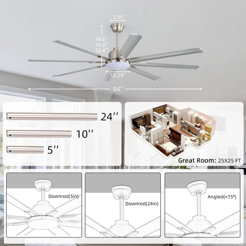 DC Motor Ceiling Fan With Dimmable Light And 8 Blade Aluminum Blades - Nickel by Unique Piece Furniture