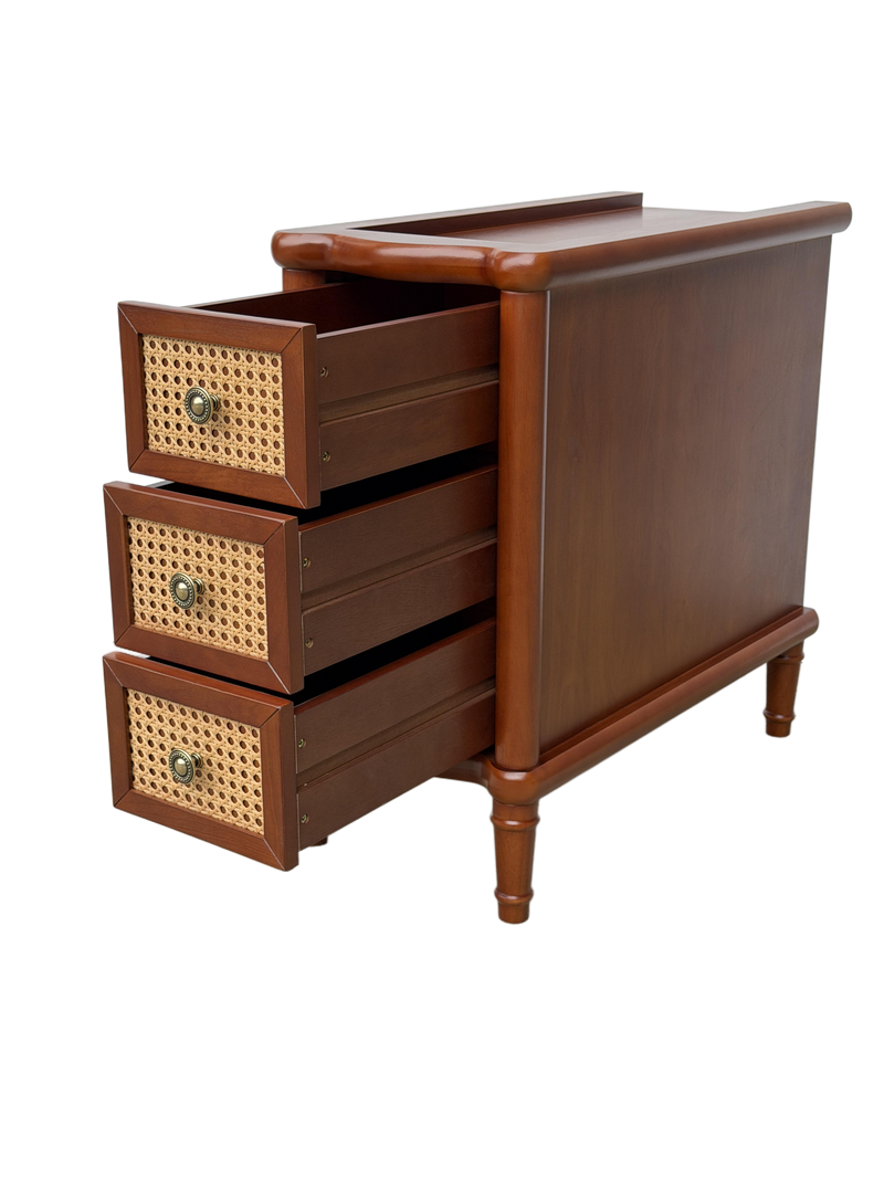 Rattan Narrow Side Table with 3 Drawers by HouseOfZazla