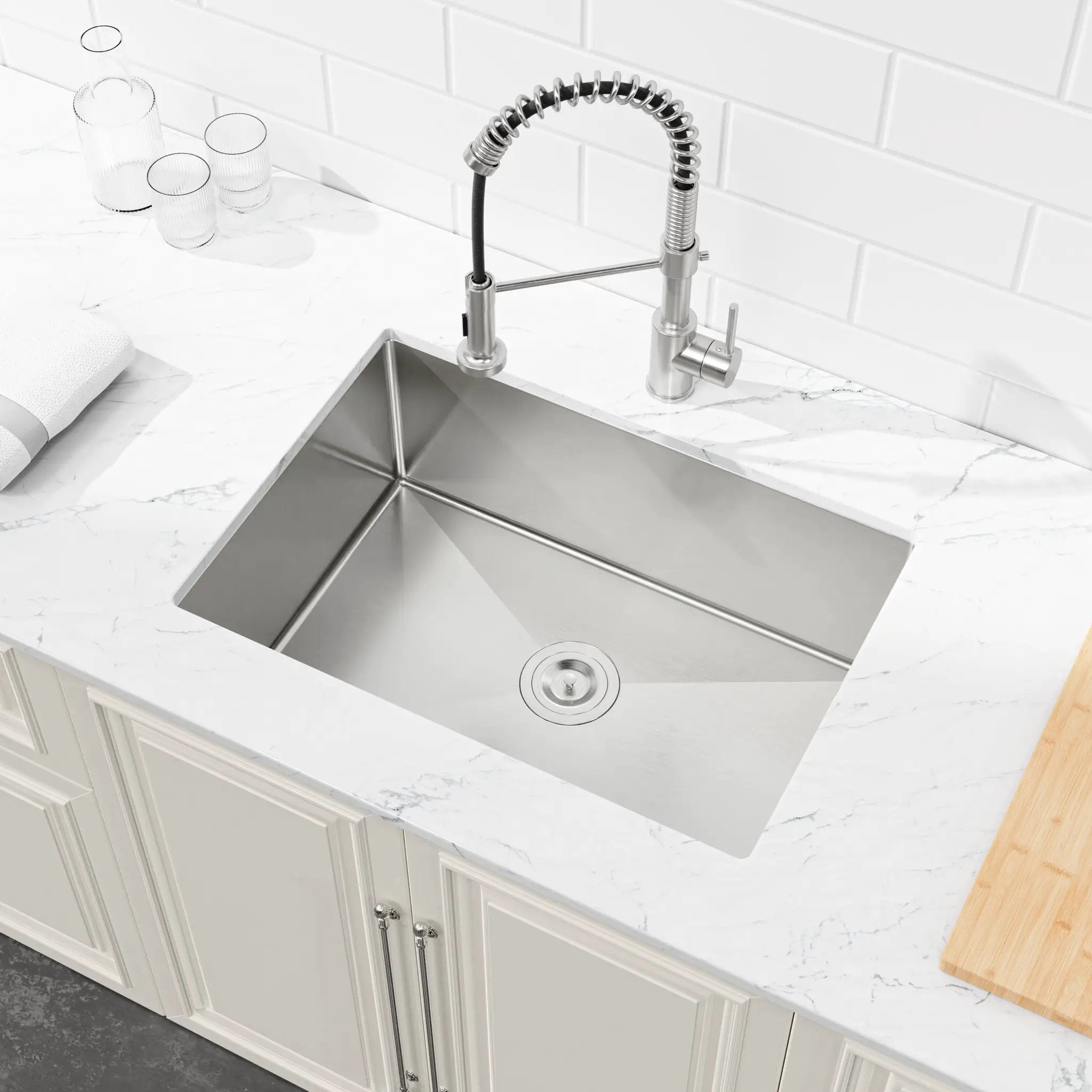 Stainless Steel Kitchen Sink, 27″x19″ Single Bowl, Undermount Handmade Sink in Brushed Nickel by HouseOfZazla