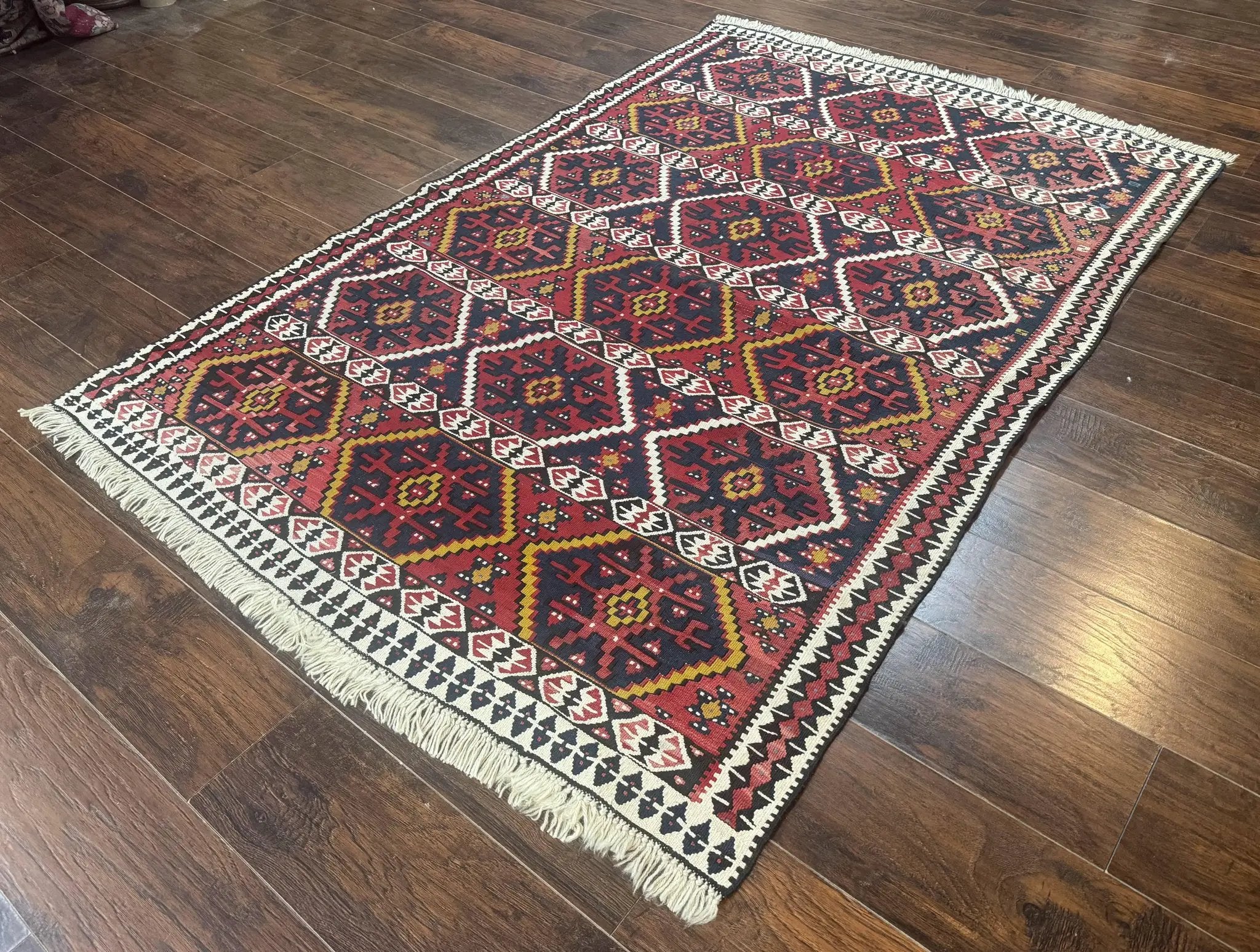 Caucasian Kilim Rug 5x7, Vintage Russian Flatweave Kilim Carpet, Tribal Bohemian Kilim Rug by Jewel Rugs