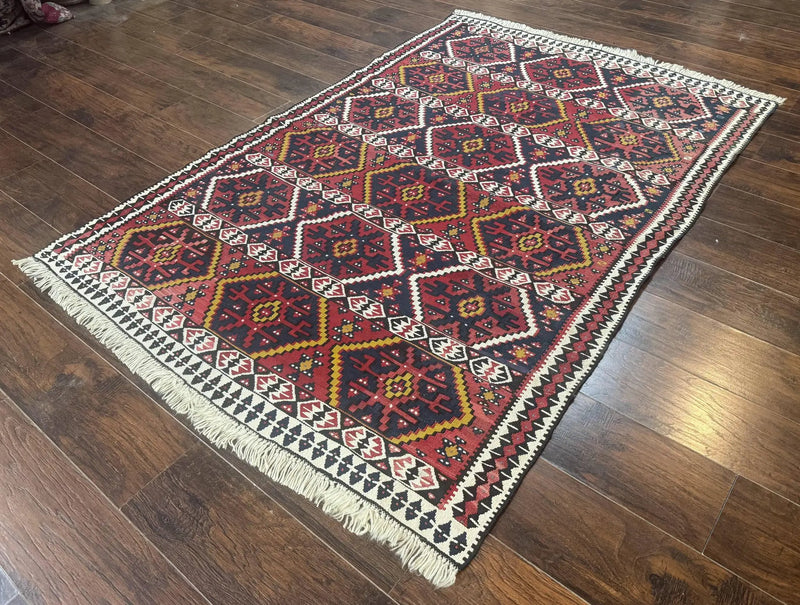 Caucasian Kilim Rug 5x7, Vintage Russian Flatweave Kilim Carpet, Tribal Bohemian Kilim Rug by Jewel Rugs
