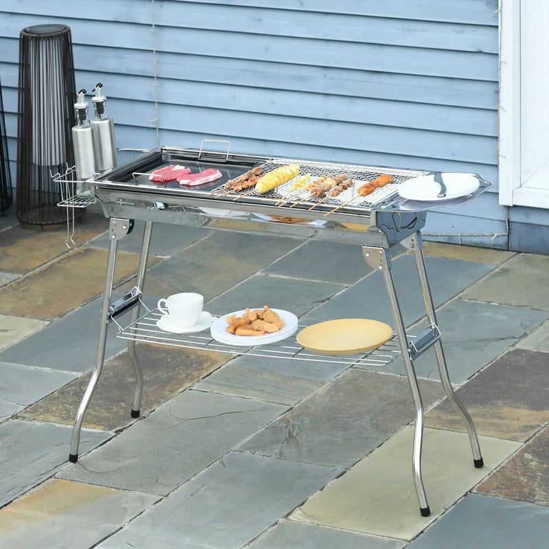 Outsunny Charcoal Grill Stainless Steel Portable Folding BBQ by HouseOfZazla