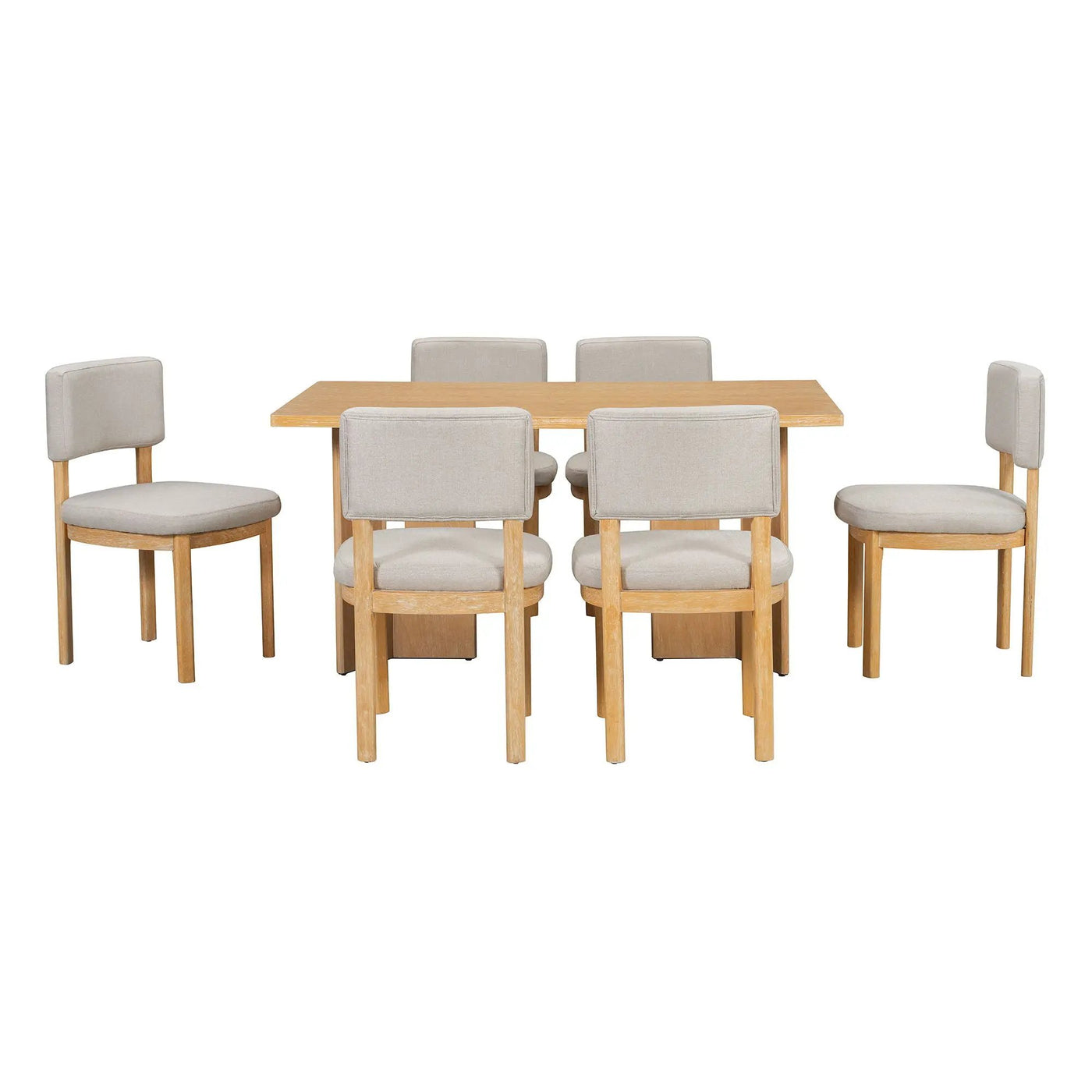 Dining Table Set With 6 Upholstered Chairs, Rectangular Table With Cutout Legs by HouseOfZazla