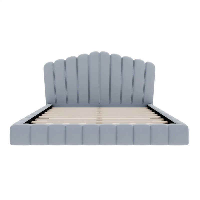 Velvet Upholstered Queen Bed with Shell-Shaped Headboard by HouseOfZazla