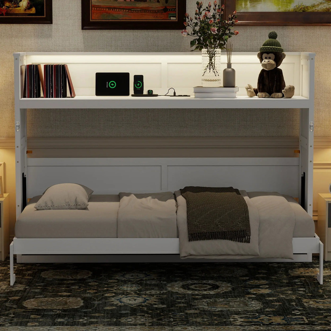 Murphy Bed With Desk, LED Light And USB Charging Station by HouseOfZazla