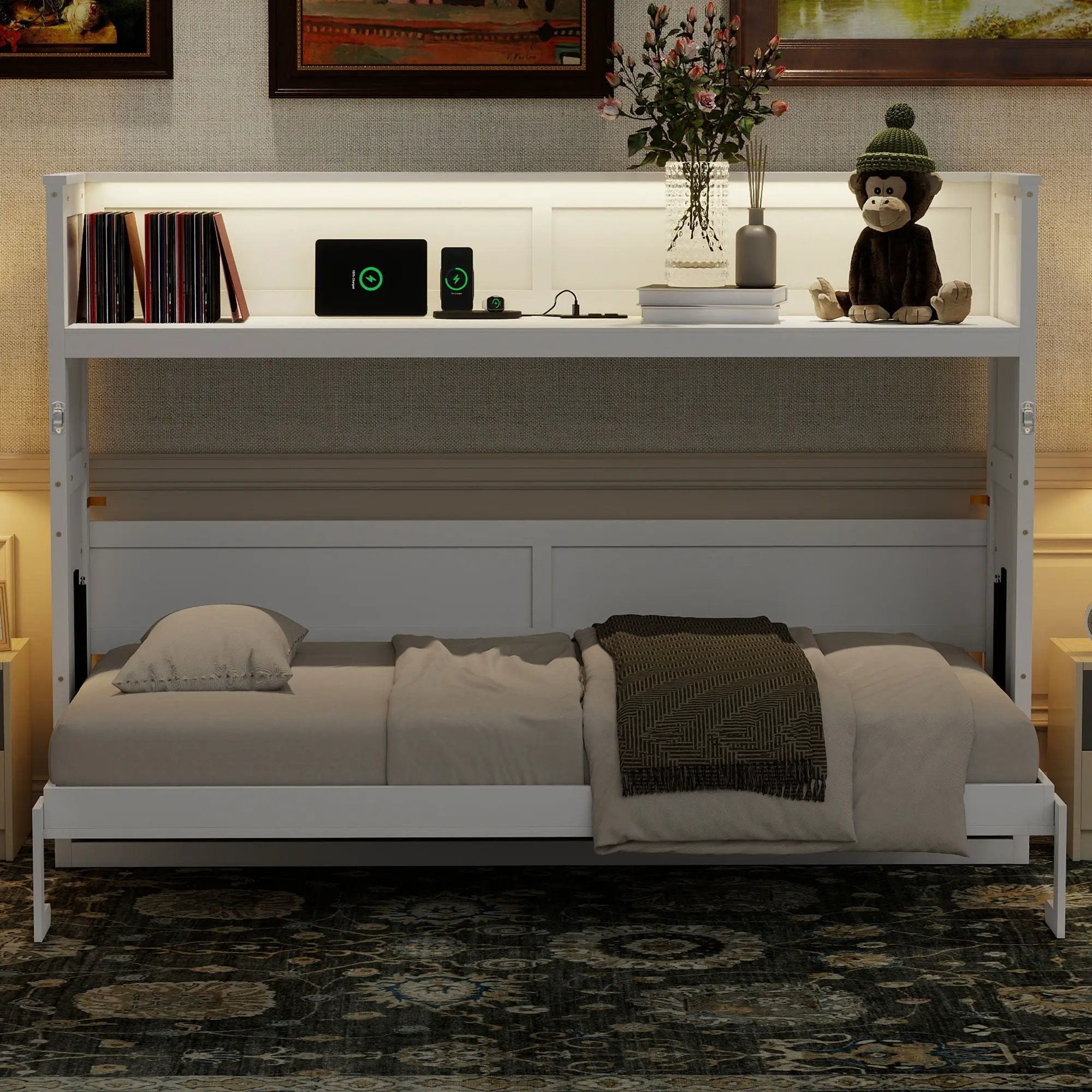 Murphy Bed With Desk, LED Light And USB Charging Station by HouseOfZazla