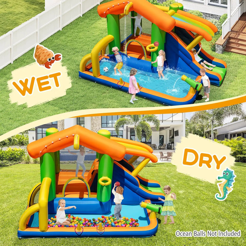 Inflatable Bounce House Water Park with Slide and 480W Blower by DirectDeals