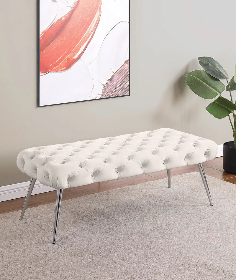 Ella Upholstered Tufted Bench Stainless Steel Legs Ivory by Unique Piece Furniture