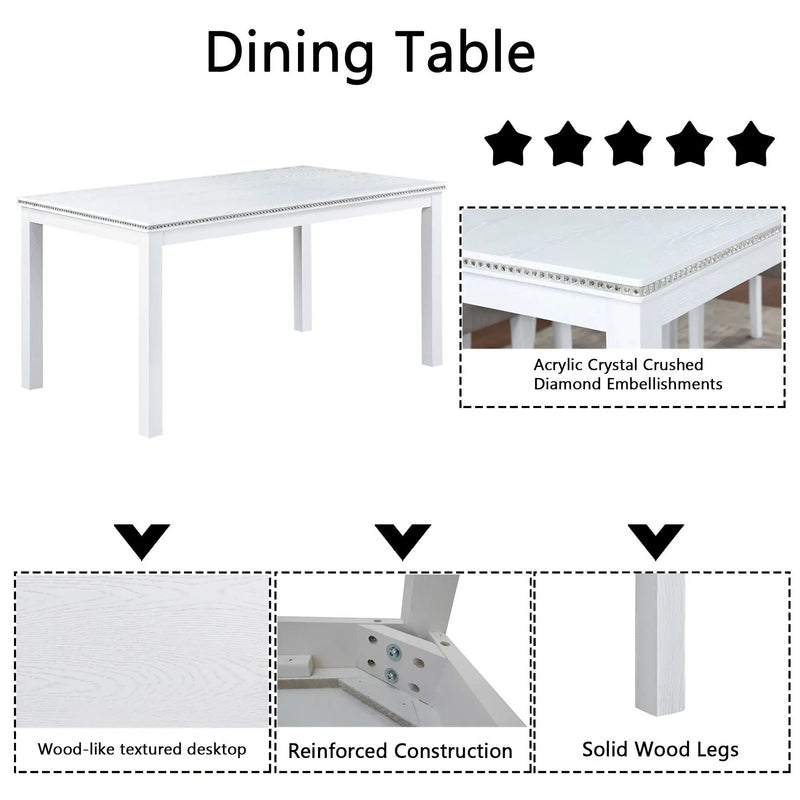 Dining Table Set With Crystal Decoration And Upholstered Chairs by Unique Piece Furniture