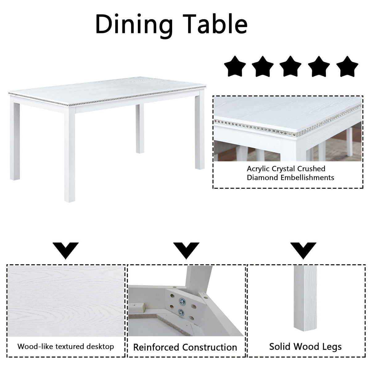 Dining Table Set with Crystal Decoration and Upholstered Chairs - Gray or White, photo 8 of 24