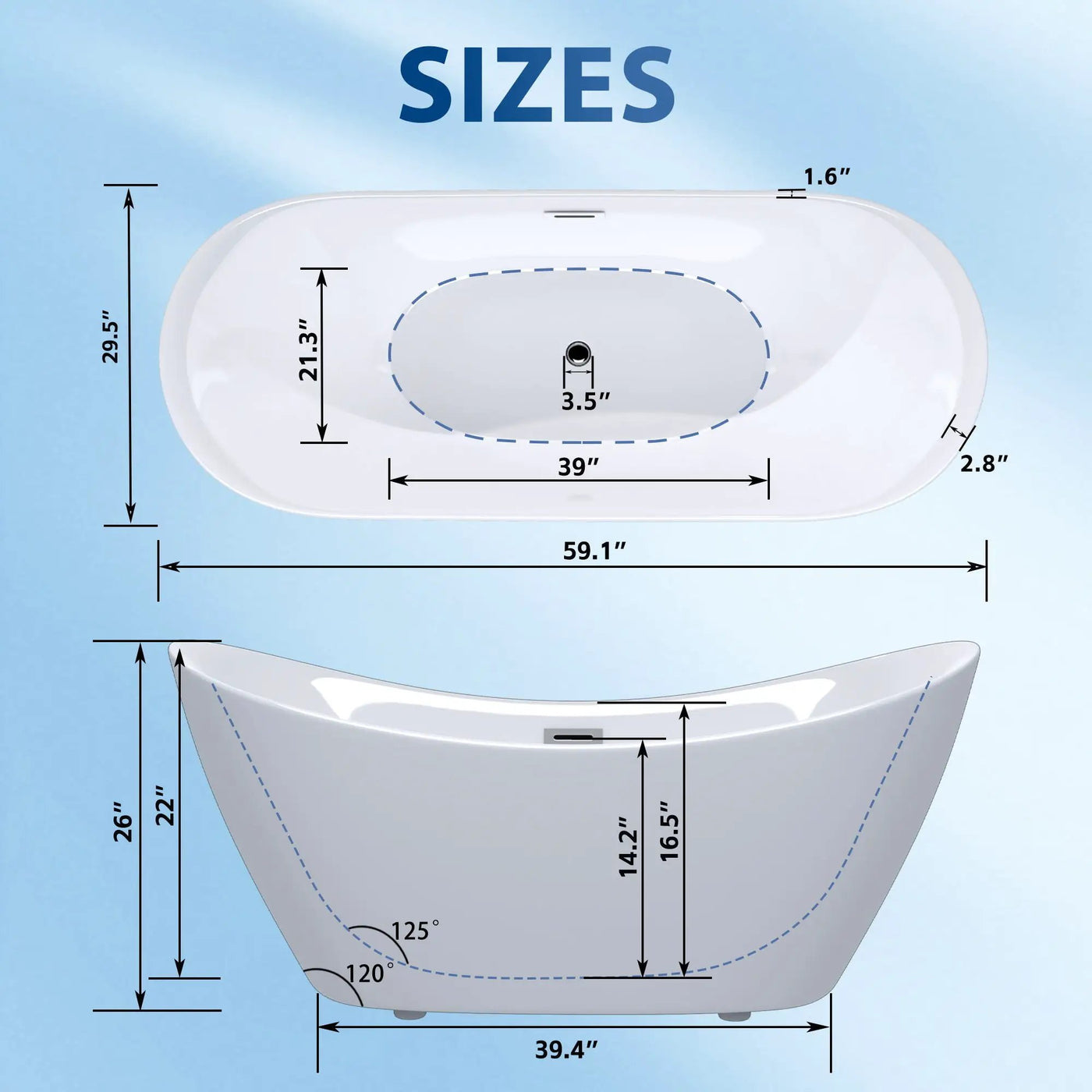 Freestanding Tub With Overflow And Pop Up Drain, Ergonomic Design by HouseOfZazla