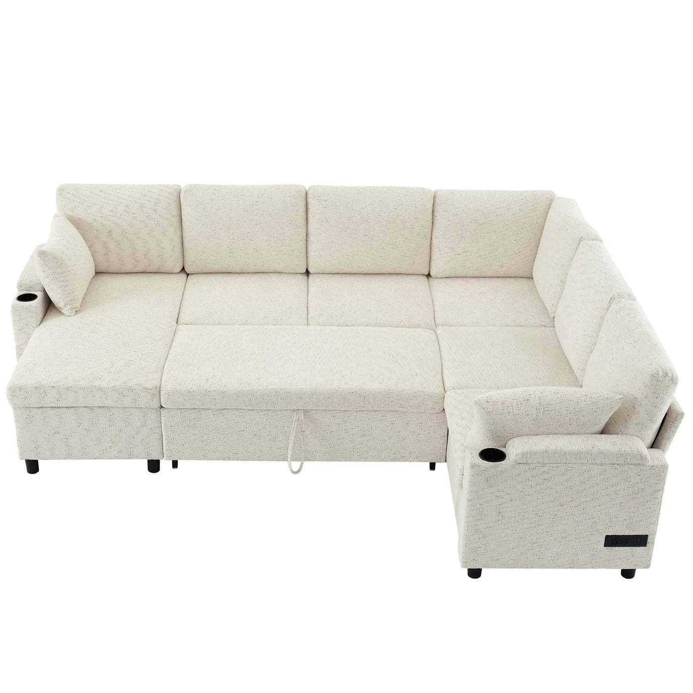 U-Shaped Sectional Sleeper Sofa With Ample Storage Space, 2 Cup Holders And Charging Ports For Living Room by HouseOfZazla