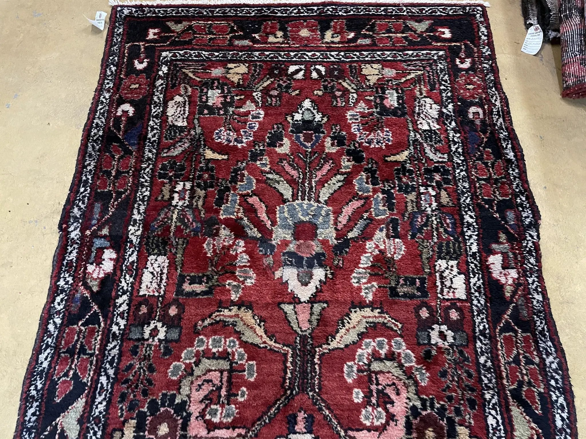 Antique Persian Hamadan Runner Rug 3.4 x 9, Red, Handmade Wool Runner by Jewel Rugs