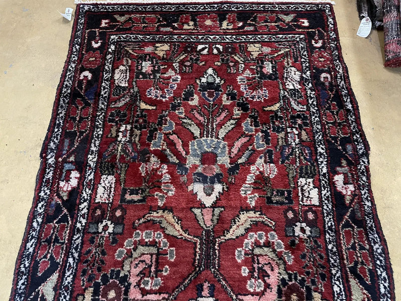 Antique Persian Hamadan Runner Rug 3.4 x 9, Red, Handmade Wool Runner by Jewel Rugs