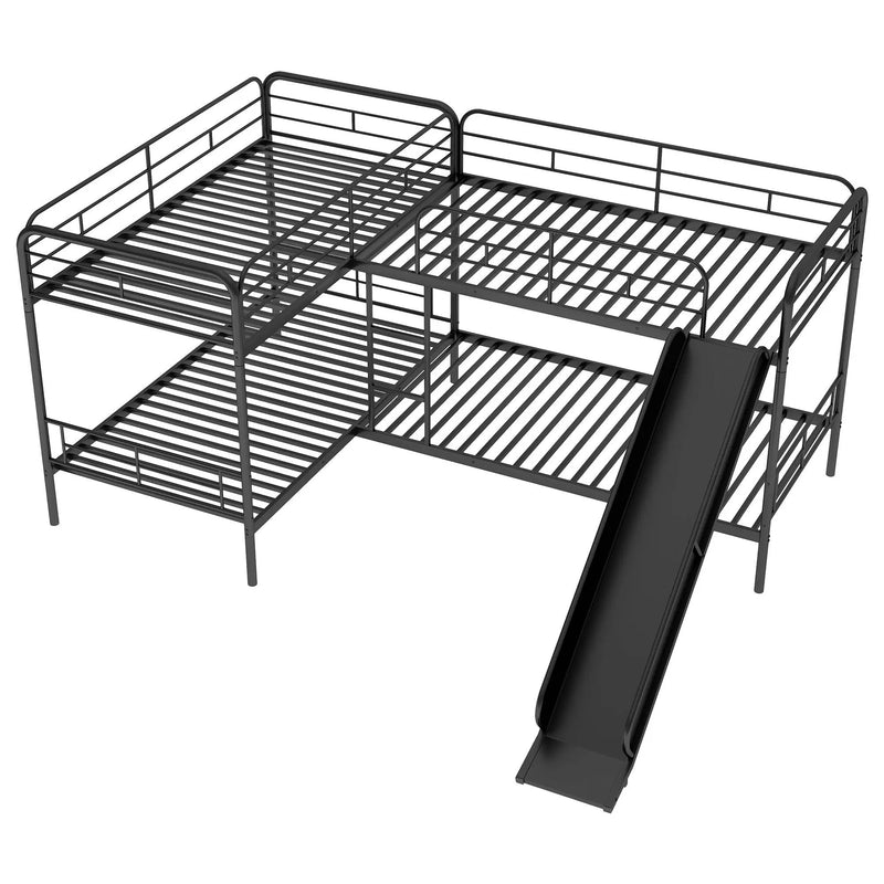 Mission Style Twin Size L-Shaped Bunk Bed With Slide And Ladder - Black by Unique Piece Furniture