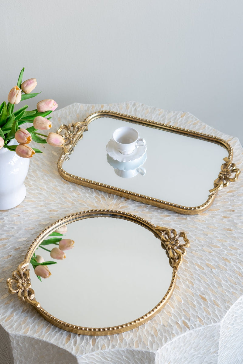 Ornate Gold Accent Tray with Mirrored Surface by HouseOfZazla