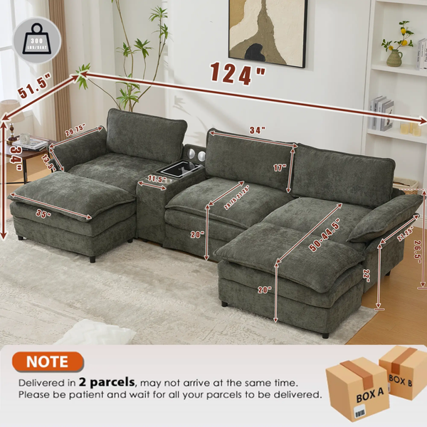 U Shaped Modular Sectional Sofa with Storage Console & Bluetooth Speakers, photo 2 of 10