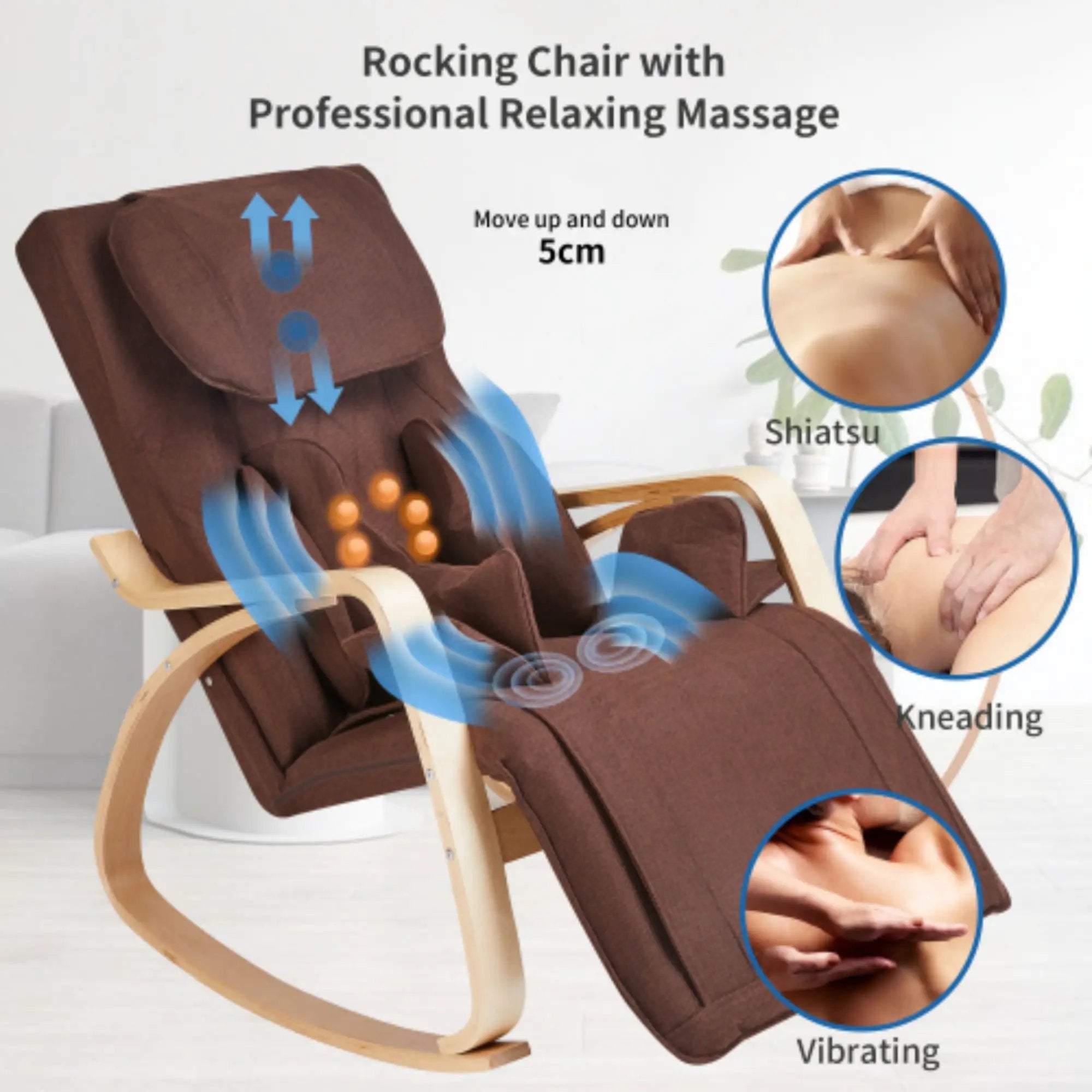 Comfortable Relax Rocking Chair With Full Massage Function Cotton Fabric Air Pressure - Brown by Unique Piece Furniture